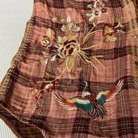 Johnny Was Varlese Multicolor Embroidered Plaid Oversized Shirt Size XS - Picture 10 of 13